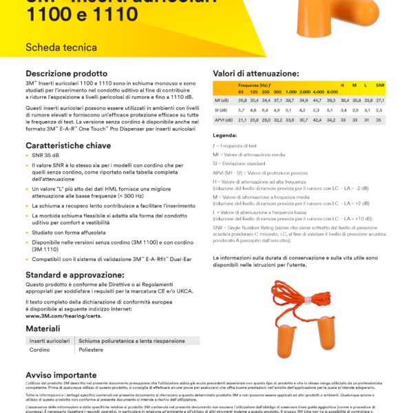 Second image of Tappi Orecchie Antirumore 3M™ 1100 confezioni da 200